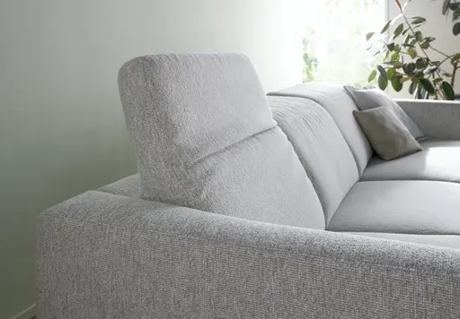 Ecksofa Rafaela 2.0 - 2,5-Sitzer mit Longchair rechts inkl. Kopfteilverstellung, Stoff, Champagner