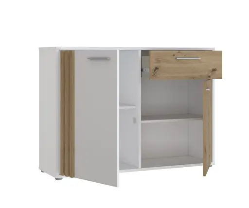 Kommode FLORISS- Weiß, Eiche Dekor