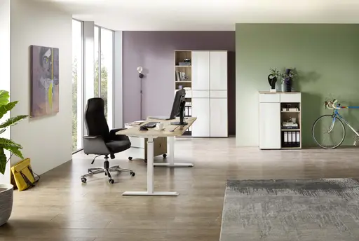 Schreibtisch - höhenverstellbar, LB ca. 160x77 cm, Artisan Eiche Nachbildung, Weiß