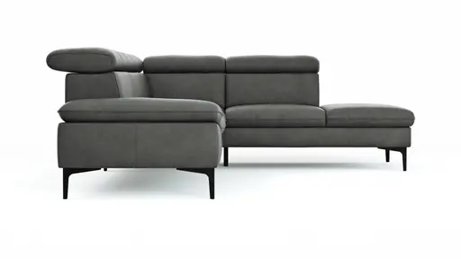 Ecksofa Felipa - 2,5-Sitzer mit Ecke rechts inkl. Kopfteil verstellbar, Leder, Grau