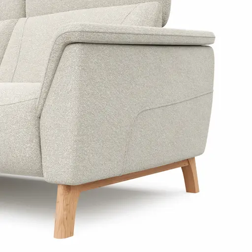 Ecksofa Nevin - Longchair links mit 2-Sitzer rechts, inkl. Kopfpolsterverstellung, Stoff, Weiß