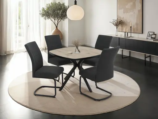 Esstisch - LB ca. 100x100 cm, Viking Eiche Nachbildung, Schwarz