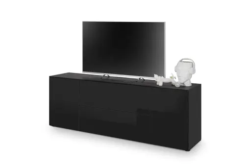 Lowboard - B ca. 181 cm, Schwarz, Keramikoptik