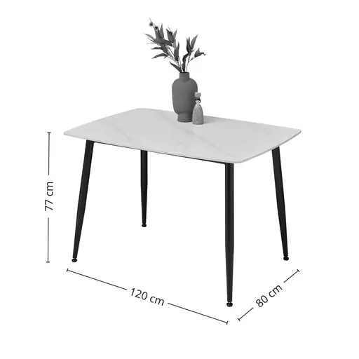Esstisch - LB ca. 120x80 cm, Steinoptik grau, Schwarz