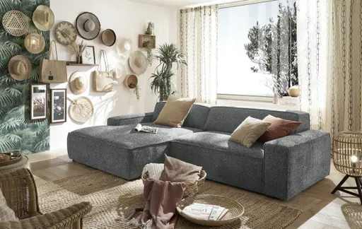 Ecksofa - Longchair links mit 2-Sitzer, Sitzvorzug motorisch, Stoff, Anthrazit