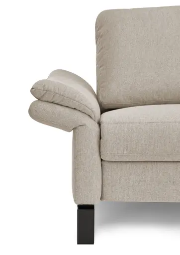 Ecksofa CALM PREMIUM 2.0 - Longchair links mit 3-Sitzer, Relaxfunktion motorisch, Armlehne verstellbar, Stoff, Sand