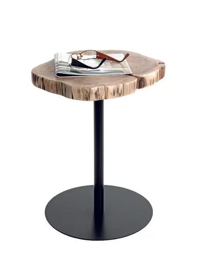 Beistelltisch - Ø/H ca. 40x50 cm, Akazie massiv naturbelassen, Schwarz