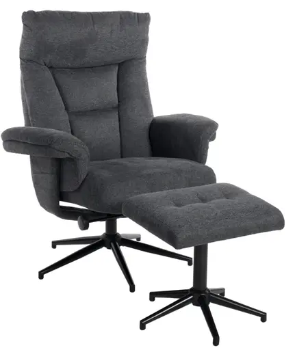 Relaxsessel mit Hocker - drehbar, Relaxfunktion, Webstoff, Anthrazit