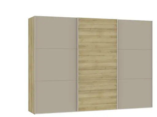 Schwebetürenschrank JOIN IT- B ca. 303 cm., Eiche Dekor, Glas, Braun, Matt