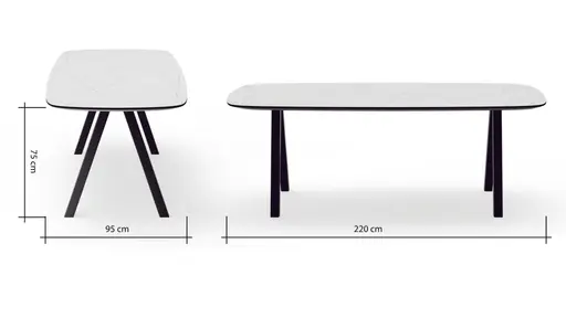 Esstisch Jari - LB ca. 220x95 cm, Keramik, Weiß