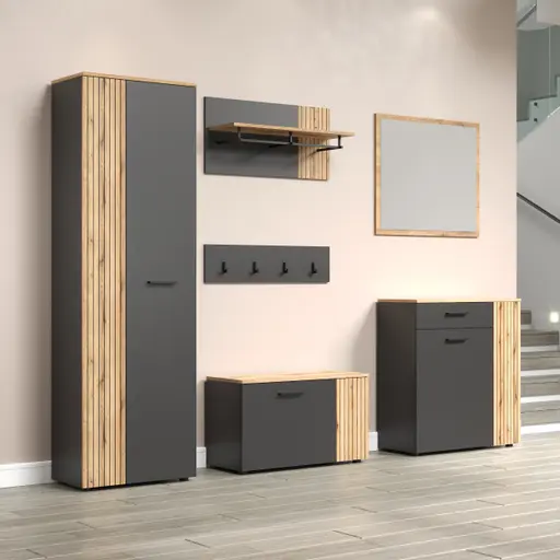 Garderobenschrank - B ca. 60 cm, Anthrazit, Eiche Coast Evoke Nachbildung