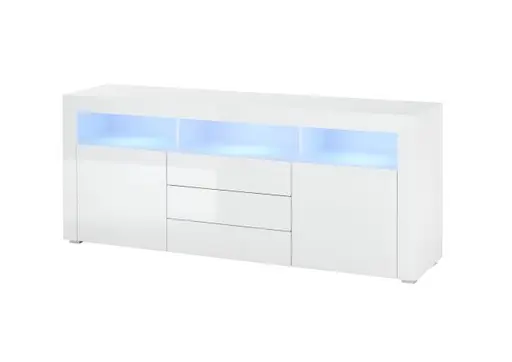 Sideboard- Weiß, Weiß, Hochglanz, 