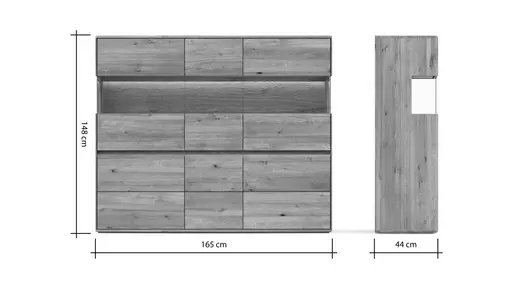 Highboard Hillsboro - inkl. Beleuchtung, Wildeiche natur, geölt