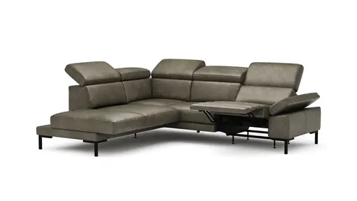 Ecksofa Hudson - Ecke links mit 2,5-Sitzer inkl. Kopfteil/Armlehne verstellbar und Sitzvorzug/Relaxfunktion (motorisch), Leder, Braungrün