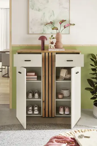 Schuhkommode - B ca. 100 cm, Kaschmir, Evoke Eiche Nachbildung