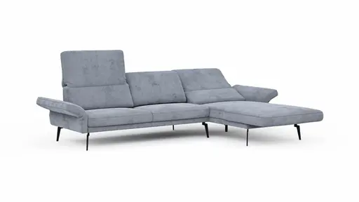 Ecksofa Estrela - 2,5-Sitzer mit Longchair rechts inkl. Rücken-/Armlehne/Sitztiefe verstellbar und Relaxfunktion (motorisch), Stoff, Grau