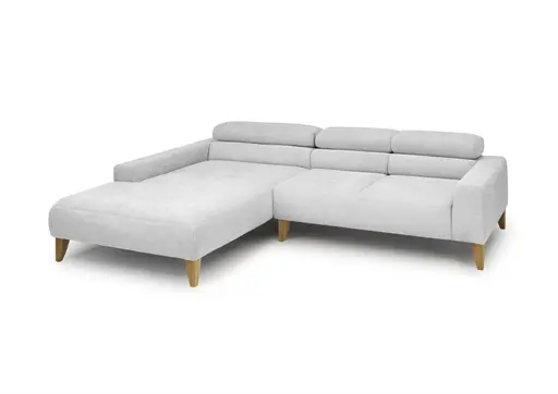 Ecksofa CHENOA - Longchair links mit 2-Sitzer, Kopfteil verstellbar, Stoff, Silbergrau