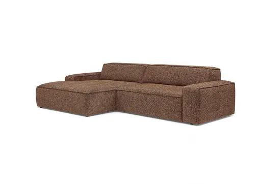 Ecksofa - Longchair links mit 2-Sitzer, Sitzvorzug motorisch, Stoff, Rotbraun