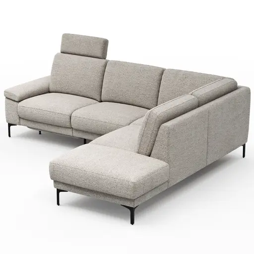 Ecksofa Matero - 2-Sitzer mit Ecke rechts inkl. Relaxfunktion motorisch und Sitzvorzug, Stoff, Hellgrau