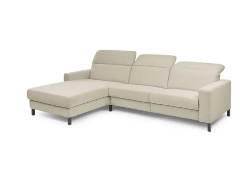 Ecksofa - CALM FLEX 2.0, Longchair links mit 3-Sitzer, Kopfteil verstellbar, Stoff, Natur