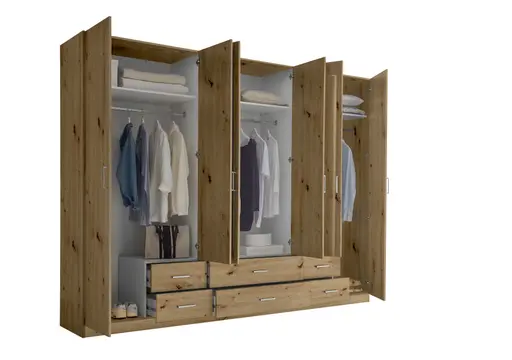 Drehtürenschrank- B ca. 271 cm, Eiche Dekor, Spiegel