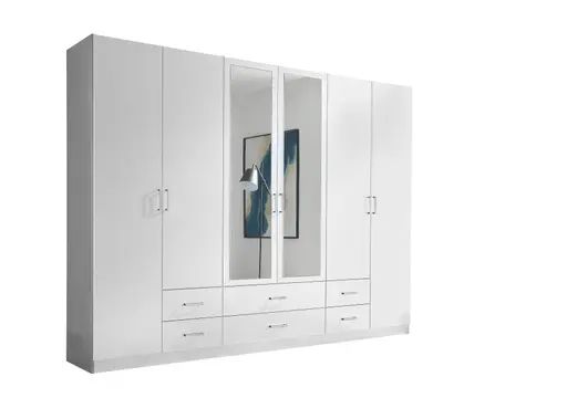 Drehtürenschrank- B ca. 271 cm, Weiß, Spiegel