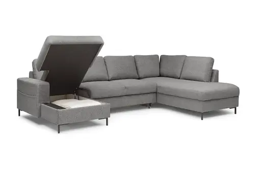 Wohnlandschaft - Longchair links mit 2-Sitzer und Ecke rechts, Stoff, Grau