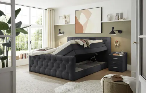 Boxspringbett- Liegefläche ca. 180x200 cm, Stoff, Schwarz