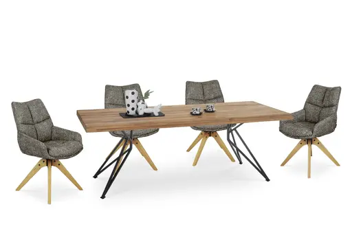 Esstisch - LB ca. 220x100 cm, Wildeiche massiv geölt, Baumkante, Schwarz