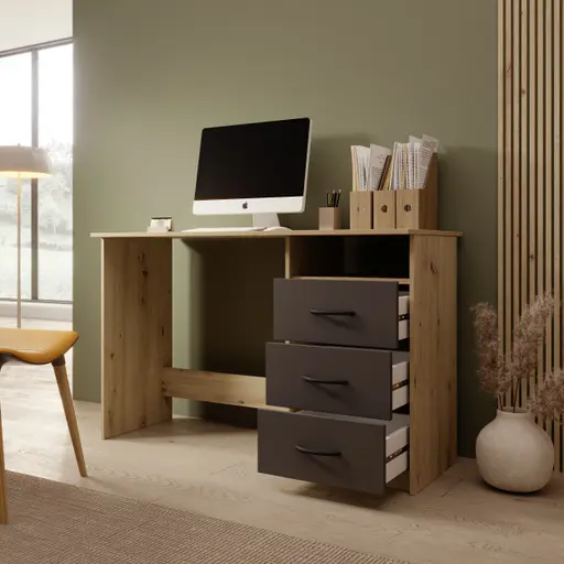 Schreibtisch - LB ca. 123x50 cm, Eiche Dekor, Anthrazit