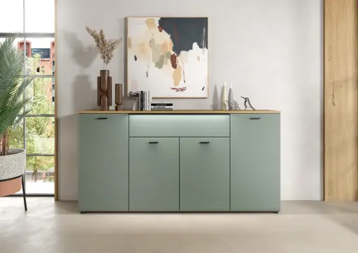 Sideboard - mit Beleuchtung, B ca. 174 cm, Schilfgrün, Gustavson Oak Nachbildung