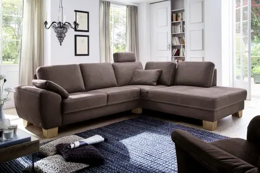 Ecksofa - 2,5-Sitzer mit Ecke rechts, Sitztiefe verstellbar, Stoff, Braun