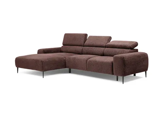 Ecksofa - Longchair links mit 2-Sitzer, Sitzvorzug motorisch, Kopfteil verstellbar, Stoff, Rotbusch