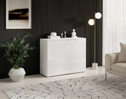 Kommode - B ca. 100 cm, Weiß, Weiß Hochglanz