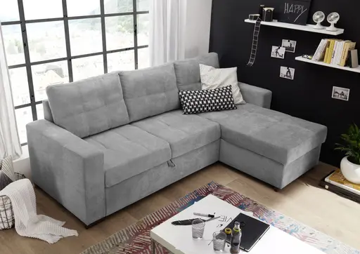 Schlafsofa - 2-Sitzer, Ecke rechts inkl. Schlaffunktion und Bettkasten, Stoff dunkelgrau