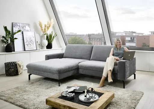 Ecksofa - Longchair links mit 1,5-Sitzer, Stoff, Anthrazit
