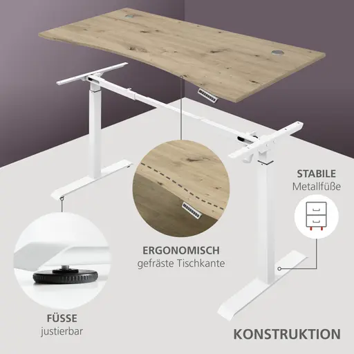Schreibtisch - höhenverstellbar, LB ca. 160x77 cm, Artisan Eiche Nachbildung, Weiß