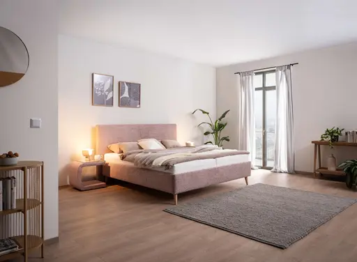 Polsterbett EM Malo - Liegefläche ca. 180x200 cm, Stoff, rosa