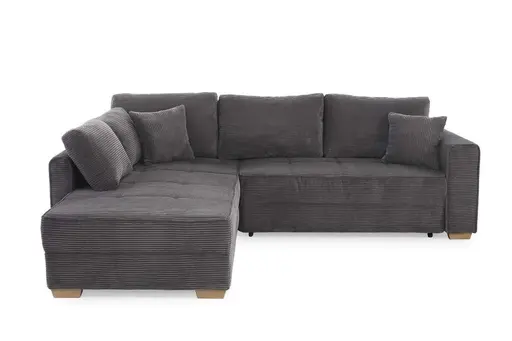 Ecksofa JAMELL - 2,5-Sitzer, Ecke rechts inkl. Schlaffunktion mit Bettkasten, Stoff, Grau