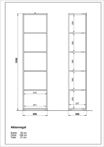 Aktenregal GWEN - B/H/T ca. 50x196x37 cm, Eiche Dekor