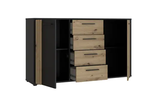 Sideboard FLORISS- Schwarz, Eiche Dekor