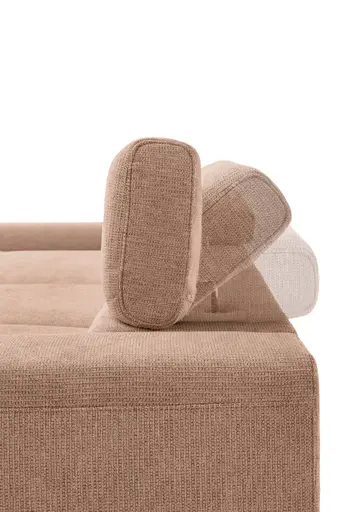 Ecksofa CHENOA - 2-Sitzer mit Longchair rechts, Kopfteil verstellbar, Stoff, Pfirsich
