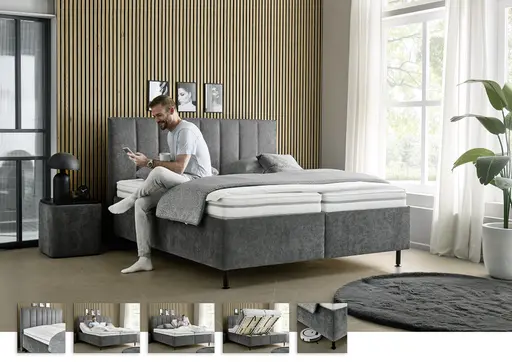 Polsterbett - Liegefläche ca. 180x200 cm, Stoff, Anthrazit