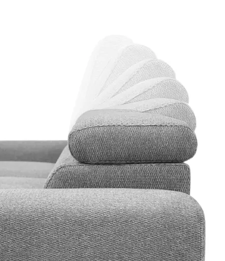 Ecksofa - Longchair links mit 2-Sitzer, Sitzvorzug motorisch, Kopfteil verstellbar, Stoff, Grau
