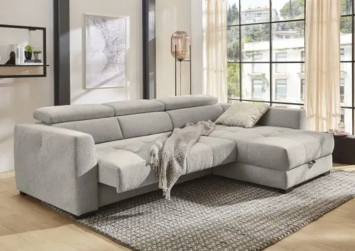 Ecksofa - 2-Sitzer, Ecke rechts, Stoff, Grau