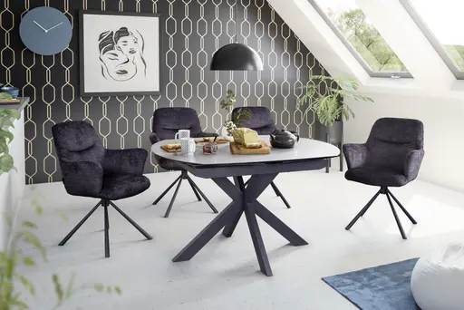 Esstisch MEGGIE - ausziehbar, LB ca. 130x100 cm, Glaskeramik, Grau