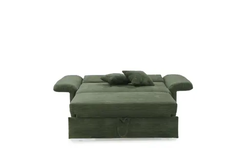 Sofa JORDEN - 1,5-Sitzer inkl. Schlaffunktion mit Bettkasten, verstellbare Armlehnen, Cord, Grün