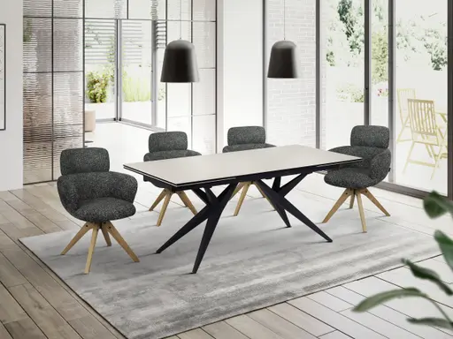 Esstisch MICHELA - ausziehbar, LB ca. 180x95 cm, Glaskeramik, Travertin farbig