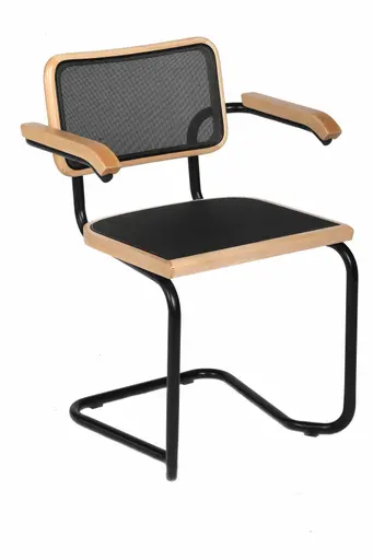 Armlehnstuhl - Stoff, Schwarz, Buche natur