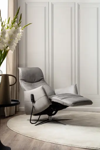 Relaxsessel Marsala - inklusive motorischer Verstellung, Leder, Grau, Stoff, Grau